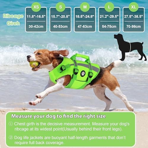Dogcheer Dog Life Vest High Buoyancy Safety Jacket with Rescue Handle, Dog Swim Vest with Zipper, Reflective Adjustable Dog Flotation Vest for Water Swimming Boating - Green, M - Thumbnail 6