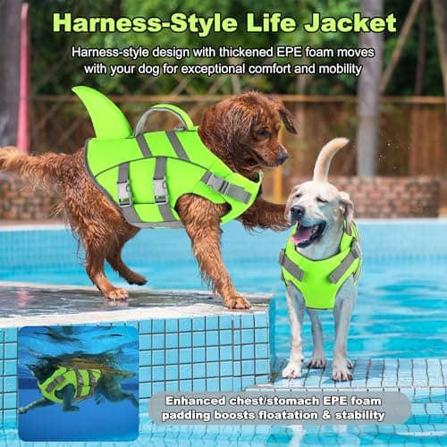 Dogcheer Dog Shark Life Jacket with Handle, Reflective High Buoyancy Swim Jacket for Small, Medium & Large Dogs, Perfect for Swimming, Boating, Paddleboarding, Surfing - Green,M - Thumbnail 2