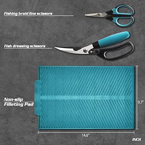 KNINE OUTDOORS Fish Fillet Knife Set Curved Flex 7 inch 9 inch Filet Knife for Filleting and Boning, Non-Slip Handles, Includes Fishing Braid Line Scissors, Fish Dressing Scissors, Filleting Pad - Thumbnail 4