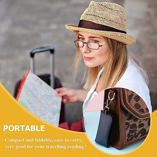 Yiwaeye Folding Reading Glasses Blue Light Blocking, Soft Nose Pad Spring Hinge Readers with Portable Keychain Bags for Men Women 3 Pack Black/Gunmetal/Brown +2.5 - Thumbnail 2