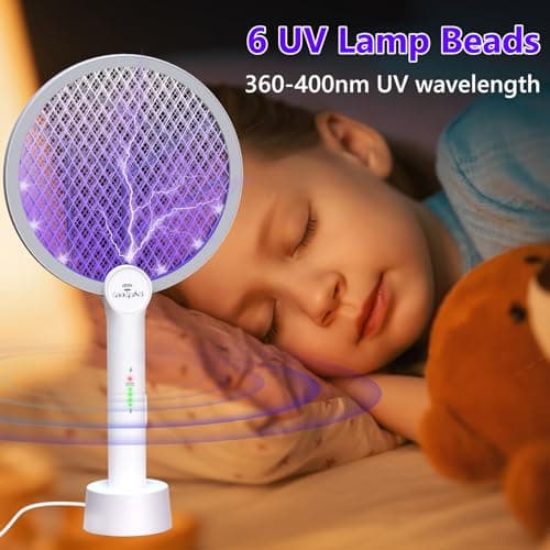 GooQand Bug Zapper Racket, 2 in 1 Electric Fly Swatter USB Rechargeable, 4000V Electric Fly Zapper with 3 Layer Safety Mesh, Indoor Outdoor Electric Racket for Kitchen, Bedroom, Camping - Thumbnail 3