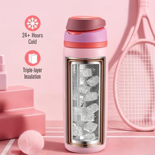Coolflask MegaSip Insulated Water Bottle with Straw, Stainless Steel Water Bottles Leak-Proof, 24+ Hours Cold, BPA-Free Dishwasher Safe, Water Flask for Sports Gym Work Office 32 oz, Blush Pink - Thumbnail 4
