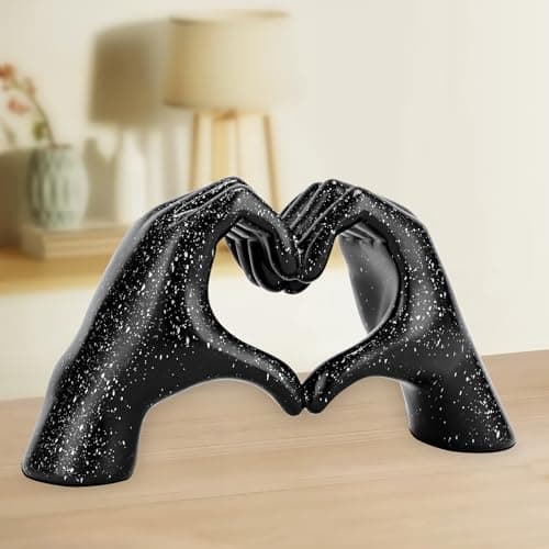 Heart Hands Sculpture Gold Resin Home Decor Heart Decorations Modern Love Finger Statue for Living Room, Shelf Table Vanity Entryway DéCor (Black) - Thumbnail 3