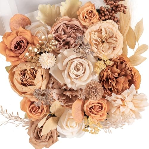 TINGE TIME Silk Fake Flowers Combo, Fake Foam Roses with Stems for DIY Wedding Bouquets Centerpieces Baby Shower Party Home Decorations(Nude Color & Pale Coffee) - Image 1