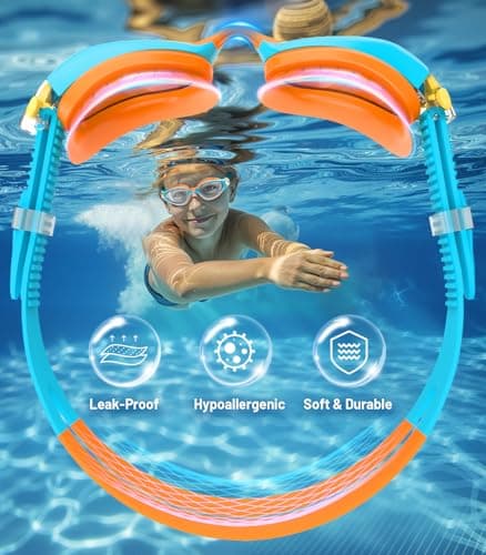 HIGAHY Kids Swim Goggles, Anti-Fog & UV Protection, Leakproof Swimming Goggles for Boys & Girls Ages 6–14 – Comfortable Fit, Wide Clear View, Adjustable Strap - Thumbnail 3