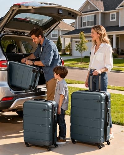Coolife Luggage Set 3 Piece Hardside PC+ABS Suitcase with TSA Lock, Expandable Large Checked Luggage, Lightweight Rolling Carry On with Spinner Wheels(20/24/28 Inch, Teal) - Thumbnail 2