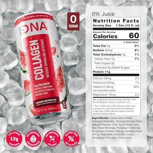 HYDRADNA- Sparkling Liquid Collagen Protein Water Drink Balanced Nutrients for Wellness - Sugar-Free - Keto-Friendly - No Gluten (12 Pack) Watermelon - Thumbnail 2