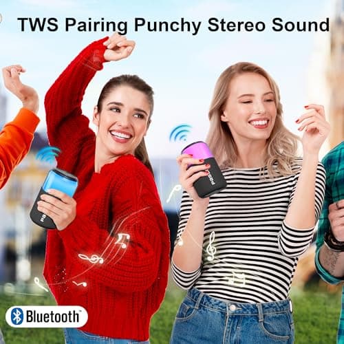 Passau Portable Bluetooth Speaker with Lights Show, 15W Loud Clear Sound, White Elephant Gifts for Adults, BT 5.4, LED Lights up Speakers Stocking Stuffers Gifts for Kids, Teen, Girls, Boys (2 Pack) - Thumbnail 5