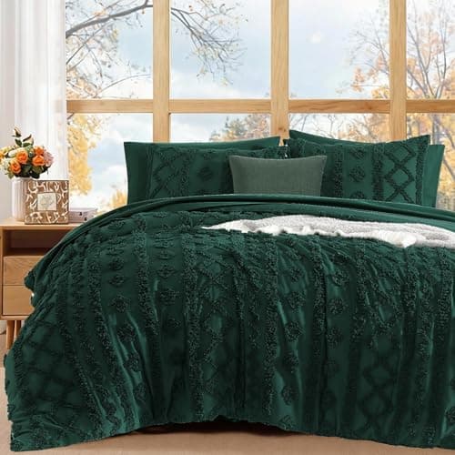 WRENSONGE Queen Size Comforter Set with Sheets - 7 Pieces Emerald Green Tufted Bed in a Bag Queen Shabby Chic Bedding Sets with 1 Comforter, 2 Sheets, 2 Pillowcases & 2 Shams - Image 1