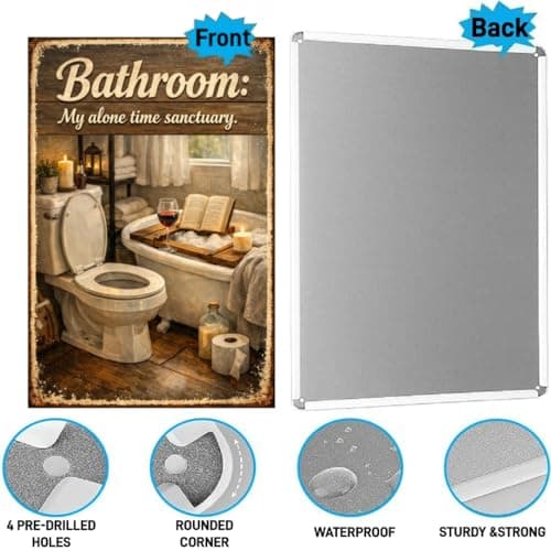 Bathroom My Alone Time Sanctuary Metal Tin Sign Vintage Relax Wall Decor Funny Restroom Artwork Rustic Home Spa Toilet Plaque Meditation Style Gift 8x12 Inch Pre Drilled Hanging Sign - Thumbnail 6