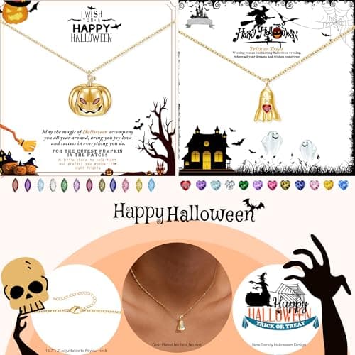 Ghost Necklace, Halloween Necklace with Ghost Face Halloween Gifts for Women Amethyst Birthstone Necklaces for Women February Birthday Gift for Sister Daughter 14k Gold Plated Jewelry - Thumbnail 4