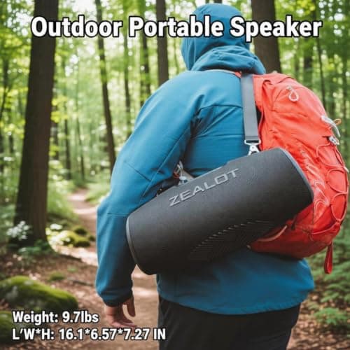 ZEALOT Portable Speakers Bluetooth Wireless, 120W Loud Waterproof Outdoor Speaker with Bass, Subwoofer, 40H Playtime, IP67, EQ, BT 5.3, LED Lights, for Camping Beach Party (Black) - Thumbnail 6