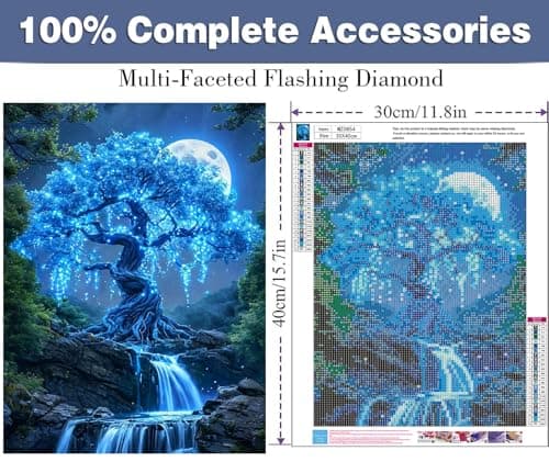 ijbnhd Tree of Life Diamond Art Kits for Adults, Tree of Life Diamond Painting Kits for Beginners, Round Full Drill Blue Scene Gem Art Crafts for Home Decor 12x16 inch - Thumbnail 2