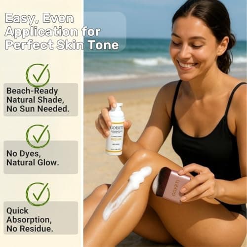 GOERTI Self Tanner Mousse & Tanning Brush Set – 1.5 Hour Express Sunless Tanner for Face & Body | Medium Shade, Long-Lasting & Natural Glow | Vegan DHA Formula, No Streaks, No Dyes, Gentle on Skin - Thumbnail 5