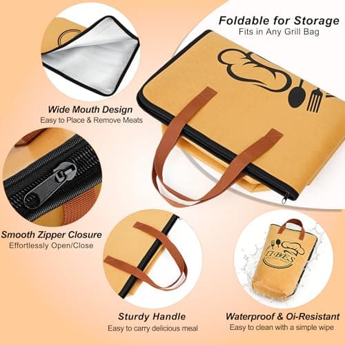 BBQ Blanket for Resting Meat 21in - Insulated Thermal Bag for Brisket, Pork Shoulder, Turkey, 5-Layer Insulation, Portable Leak-Proof, for Smoker, Camping, Kitchen Baking, Ideal Gift for Men - Thumbnail 6