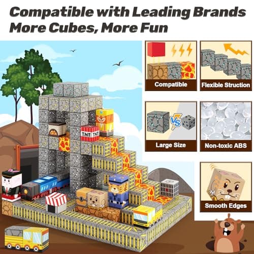 Coodoo Magnetic Blocks - Build Mine Magnet World Mine Train Track Set, Magnetic Building Blocks Toddler Toys STEM Sensory Outdoor Toys for 3+ Year Old Boys & Girls, Kids Toy for Ages 4-6 6-8 5-7 - Thumbnail 5