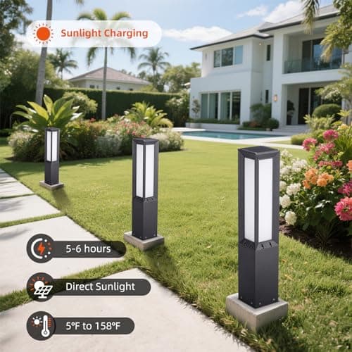 VZVI 31.5" Solar Pathway Light, 3000K LED Bollard Lights Outdoor, IP65 Waterproof Path Lights, Patio Solar Lanterns, Modern Solar Floor Lamp, Landscape Lighting for Commercial Driveway Walkway Lawn - Thumbnail 5