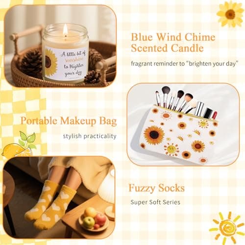 10Pcs Sunshine Gift for Women - Unique Care Package with Sunflower Gifts, Friendship Box of Sunshine for Mom Sister Wife, Get Well Soon & Birthday Present, Self Care Basket for Women Recovery - Thumbnail 6