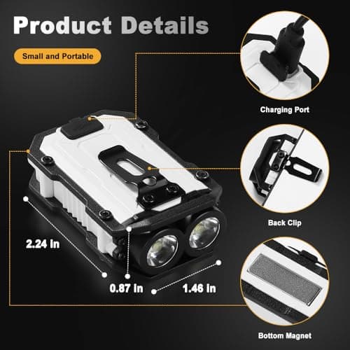 Mini EDC Flashlight, Small Powerful Keychain Flashlight with Side searchlight, High Lumens 800lm, USB-C Rechargeable, keychain light with clip - 8 Mode, IPX4 Waterproof, for hiking, running, White - Thumbnail 3