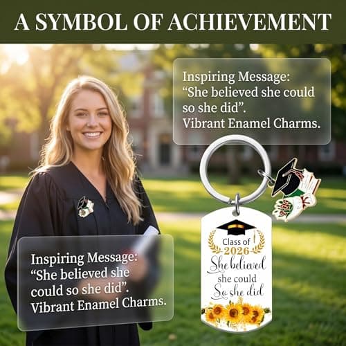 Hyloxs 2026 Graduation Keychain, Bulk Party Favors Souvenir for High School and College Students, Inspirational Gift for Him or Her (Silver-She Beileved) - Thumbnail 6