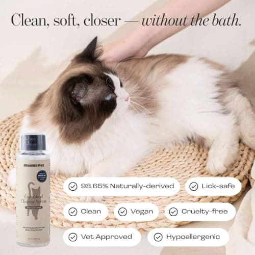 Muddi Pet Cat Concentrated Waterless Rinse-Free Shampoo & Conditioner with Bath Mitt – Sensitive Skin, Stress & Itch Relief Gentle Leave-in Serum – 98.65% Naturally Derived-Dry Shampoo for Cats–8×10ml - Thumbnail 4