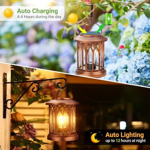 WdtPro Solar Lanterns Outdoor Hanging 2 Pack, Upgraded Bright Solar Lantern Lights Outdoor Waterproof, Solar Powered Lantern Over 12Hrs Hanging Lights for Outside Garden Yard Patio Decor (Copper) - Thumbnail 3