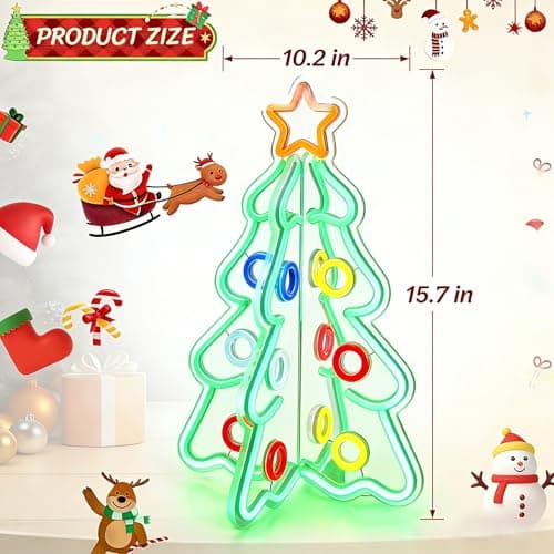 Lumavere Tabletop Christmas Tree, 15.7in Clear Acrylic Desk Decor with Star Topper & Neon Outline, Colorful Ring Lighted Sign for Apartment Room Decoration on Coffee Tables, Desks, and Nightstands - Thumbnail 2