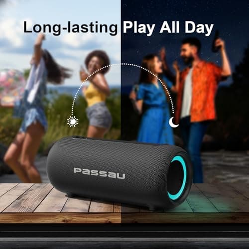 Passau Portable Bluetooth Speakers Loud 40W Peak Stereo Sound, Passive Radiators-Deep Bass, All Day Playtime, Adjustable Strap, BT5.3, IPX5 Wireless Speaker RGB Lights for Indoor Outdoor - Thumbnail 6