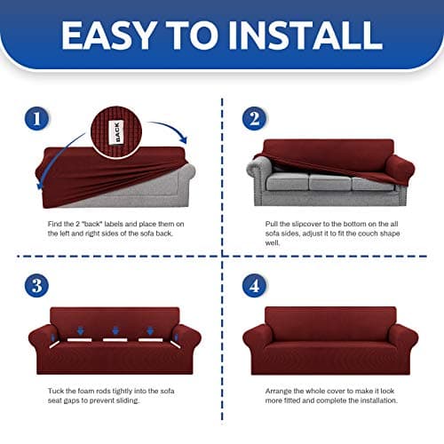 KEKUOU Stretch Oversized Sofa Slipcover 1 Piece Couch Sofa Cover (94"-110") Furniture Protector 4 Seater Sofa with Elastic Bottom for Kid,Pet.Jacquard Checked Pattern Fabric(X Large,Dark Red) - Thumbnail 6