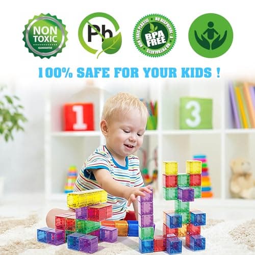 Caferria 1.4 inch Large Magnetic Blocks for Kids, 30pcs Magnet Building Blocks, Preschool STEM Sensory Montessori Stacking Cubes Educational Building Toys for 3 4 5 6 7 8 Year Old Boys Girls - Thumbnail 4