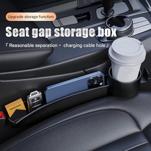 2 Pack Dual Car Seat Gap Filler with Cup Holder, Car Gap Plug Seat Fillers with Black-Carbon Fiber Texture for Cars SUV Trucks, Console Side Gap Organizer Storage, Fit for 1'' Seat Console Gap - Thumbnail 2