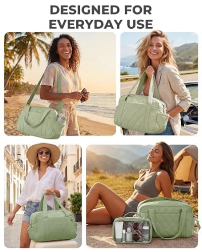 Percover Duffle Bag with Toiletry Organizer Pouch, Quilted Workout Duffle with Compartments for Daily Fitness & Yoga, Locker-Friendly Soft Carry, Mint Green - Thumbnail 5
