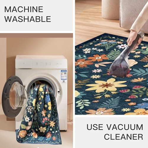 HiChiclife Runner Rug, Floral Rug, Long Rug for Hallway Kitchen,2'x 8',Blue - Thumbnail 6