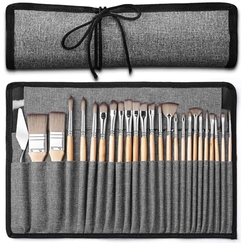 Acrylic Paint Brush Set, Golden Maple 25 PCS Paint Brushes for Acrylic Painting Oil Watercolor & Canvas,Enhanced Synthetic Brush Set with Cloth Roll and Palette Knife - Thumbnail 4