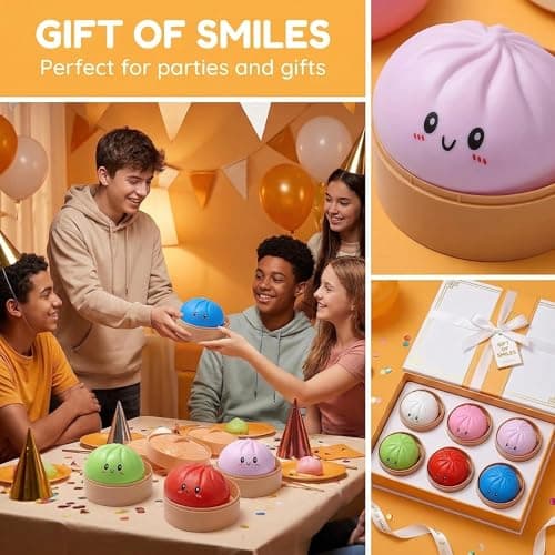 Vimilove Glitter Dumpling Squishy Set - Colorful Sensory Stress Relief Collections, Random Squishy Gift Box with Sparkly Dumplings for Party Favors & Collectibles (Random-5PC) - Thumbnail 2