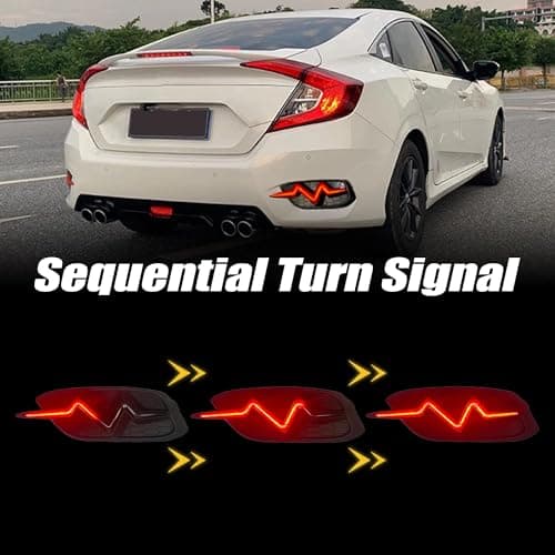 KYSLFZ LED Rear Bumper Light for Honda Civic 2016 2017 2018 2019 2020 2021 LX EX Touring Sedan Tail Bumper Reflector Light Brake Running Lights Sequential Flash Turn Signal Lamps,Black Lens - Thumbnail 5