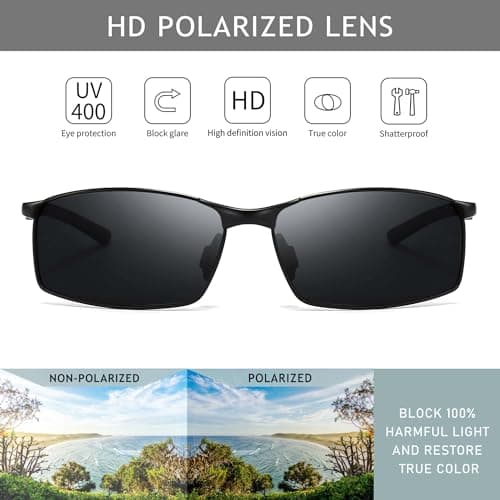 SUNGAIT Ultra Lightweight Polarized Sunglasses Men Rectangular Metal Frame with Spring Hinge SGT559-HH - Thumbnail 2