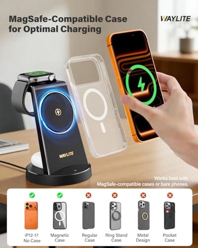 3 in 1 Fast Charging Station for iPhone, 25W Wireless Magnetic Phone Charger for iPhone 17 16e 16 15 14 13 12 Serise, Watch Charger Stand, Wireless Charging Station for AirPods 4 3 Pro, Dark Black - Thumbnail 6