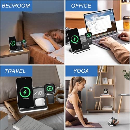 Wireless Charger, 4 in 1 Charging Station for Apple, Wireless iPhone Charging Stand for Bedrooms with Bedside Clock Night Light for iPhone 17 16 15 14 13 12 11 Pro Max, Watch and Airpods - Thumbnail 5