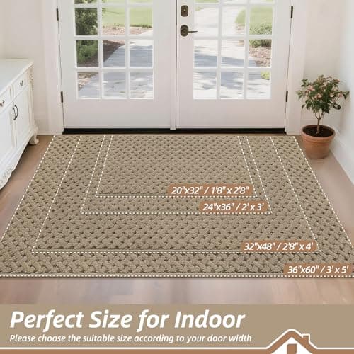 BEQHAUSE Dirt Trapper Door Mat Non-Slip Entryway Rugs Stain Resistant Absorbent Dog Doormats Woven-Look Washable Welcome Floor Doormat for Front Back Door, Dirty Wet Shoes & Paws, 32" x 48", Beige - Thumbnail 2