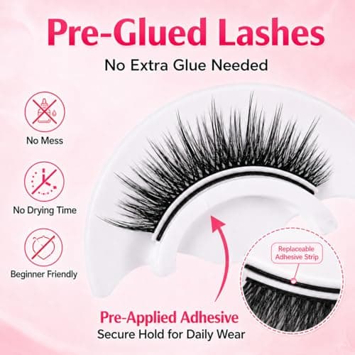 JoMay Self Adhesive Eyelashes No Lash Glue Needed Reusable Up to 5x Natural Strip Lashes 3D Super Fluffy False Eyelashes Easy to Apply & Remove Full Bouncy Volume & Curl 3 Pairs(Dream Girl) - Thumbnail 3