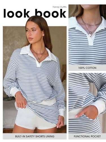 EXLURA Womens Two Piece Sets Cotton Striped Sweatshirt Matching Skirt Skort Tennis Vacation Cruise Outfits Travel Set 2026 - Thumbnail 3