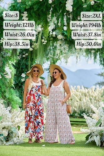 Lepunuo Womens Casual Loose Jumpsuits Summer Wide Leg Rompers Sleeveless Overalls Boho Jumpers with Pockets - Thumbnail 5
