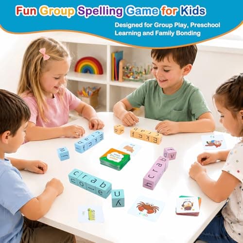 Humerry Spelling Games for Kids Ages 3-8, Phonics Matching Game with 54 Flash Cards & 20 Letter Blocks, CVC & Sight Word Building Reading Game, Classroom Must Haves for Preschool & Kindergarten - Thumbnail 3