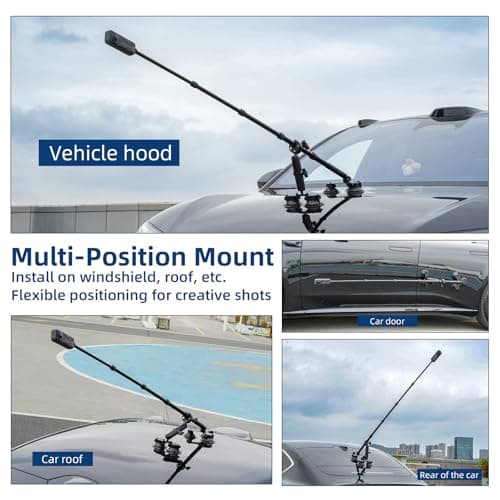 BRDRC Suction Cup Car Mount for Insta 360 X5 X4, Window Windshield Mount Kit with 1.5M Extension Pole Selfie Stick for Insta360 X5 X4 X3 X2 X ONE RS R Go 3S Ultra Ace Pro 2, for GoPro Accessories - Thumbnail 3