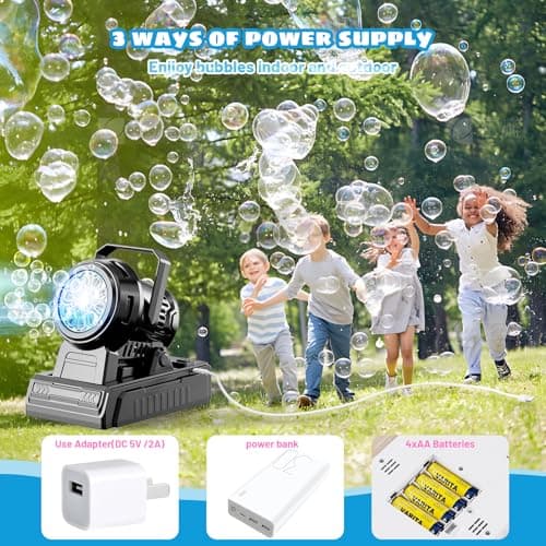 SHCKE Automatic Bubble Machine 10 Holes Bubble Blower,45° Adjustable,Dual Power USB-C or 4 AA Batteries,Top-Fill Portable Bubble Maker for Outdoor Birthday Party Pool Wedding Camping - Thumbnail 2