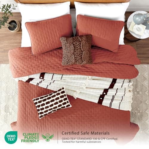 ROARINGWILD Burnt Orange Quilt Sets King Size with Pillow Shams, King Quilt Bedding Set, Lightweight Soft Bedspread Coverlet, Quilted Comforter for All Season - Thumbnail 2