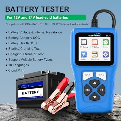 Veepeak Car Battery Tester 12V 24V, 100-2000CCA Battery Load Tester Analyzer with Cranking and Charging System Test for Cars, SUVs, Boats, Trucks and Motorcycles - Thumbnail 2