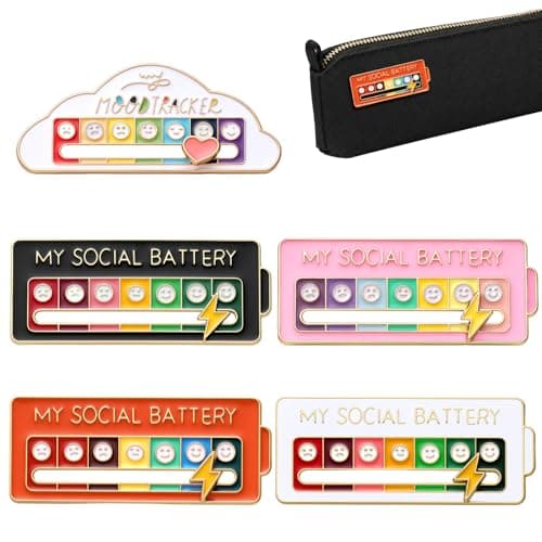 COTATI 5Pcs Social Battery Pin, Interactive Social Battery Slider Pin Set, Funny Mood Tracker Indicator Badge for Backpacks Jackets, Creative Enamel Lapel Brooch Pins - Image 1