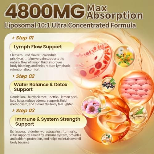 21-in-1 Liposome Lymphatic Drainage Supplements, 45 Day Supply, 4800mg Immune & Lymph System Support, 10:1 Concentrated Technology, Echinacea, Dandelion, Burdock, Bromelain, Calendula, 90 Capsules - Thumbnail 4